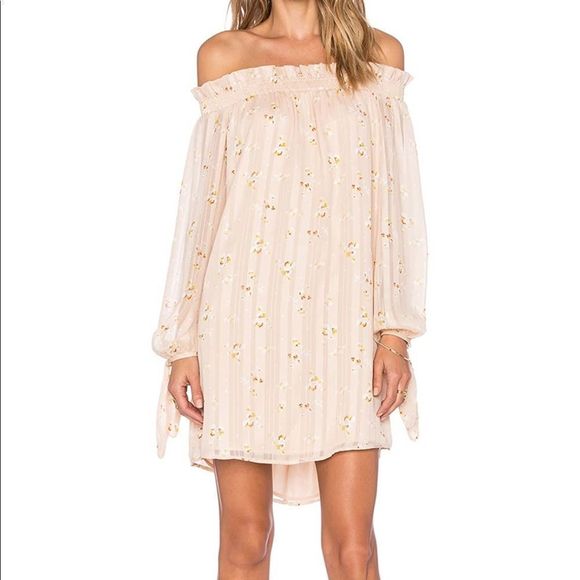 Wayf Black Floral Off Shoulder Long Sleeve Tie Cuff Dress size Large - Picture 2 of 12